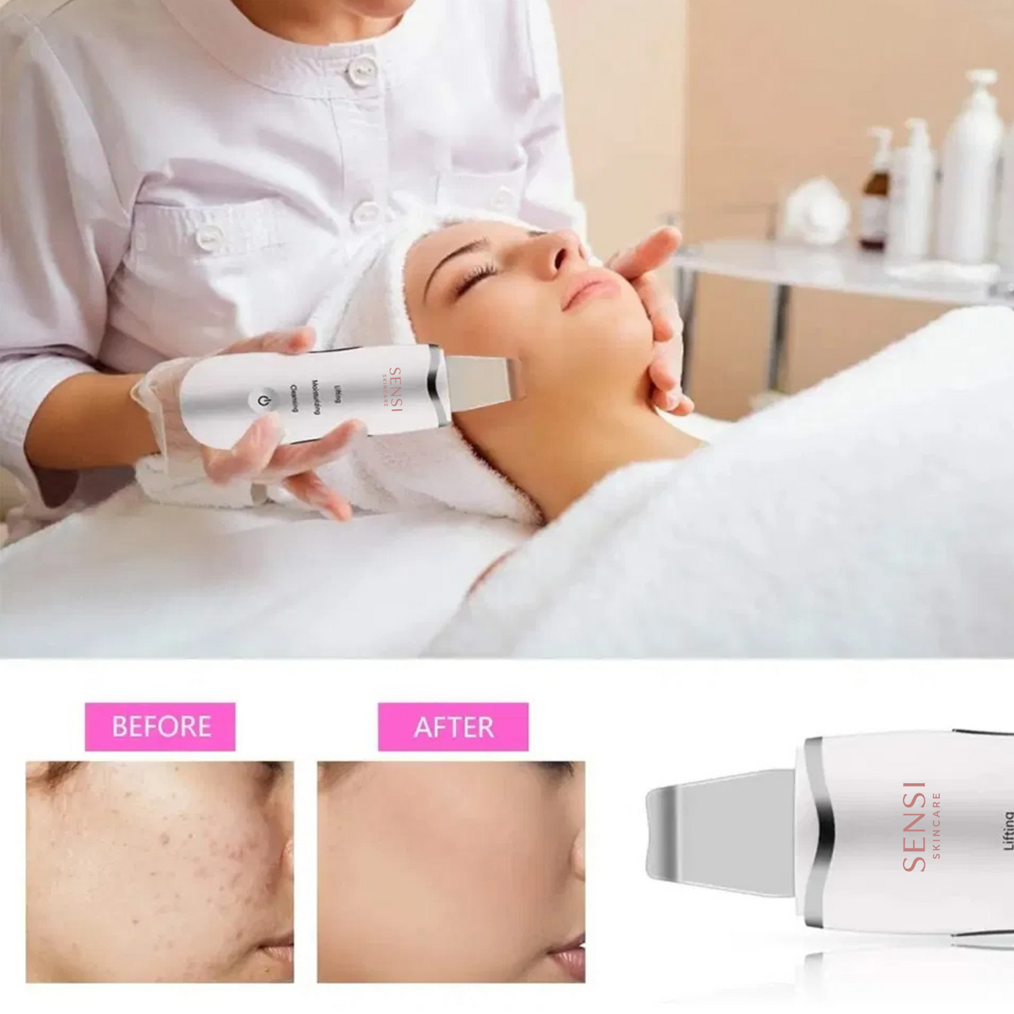 Nano facial steamer with specifications and dimensions on a white background